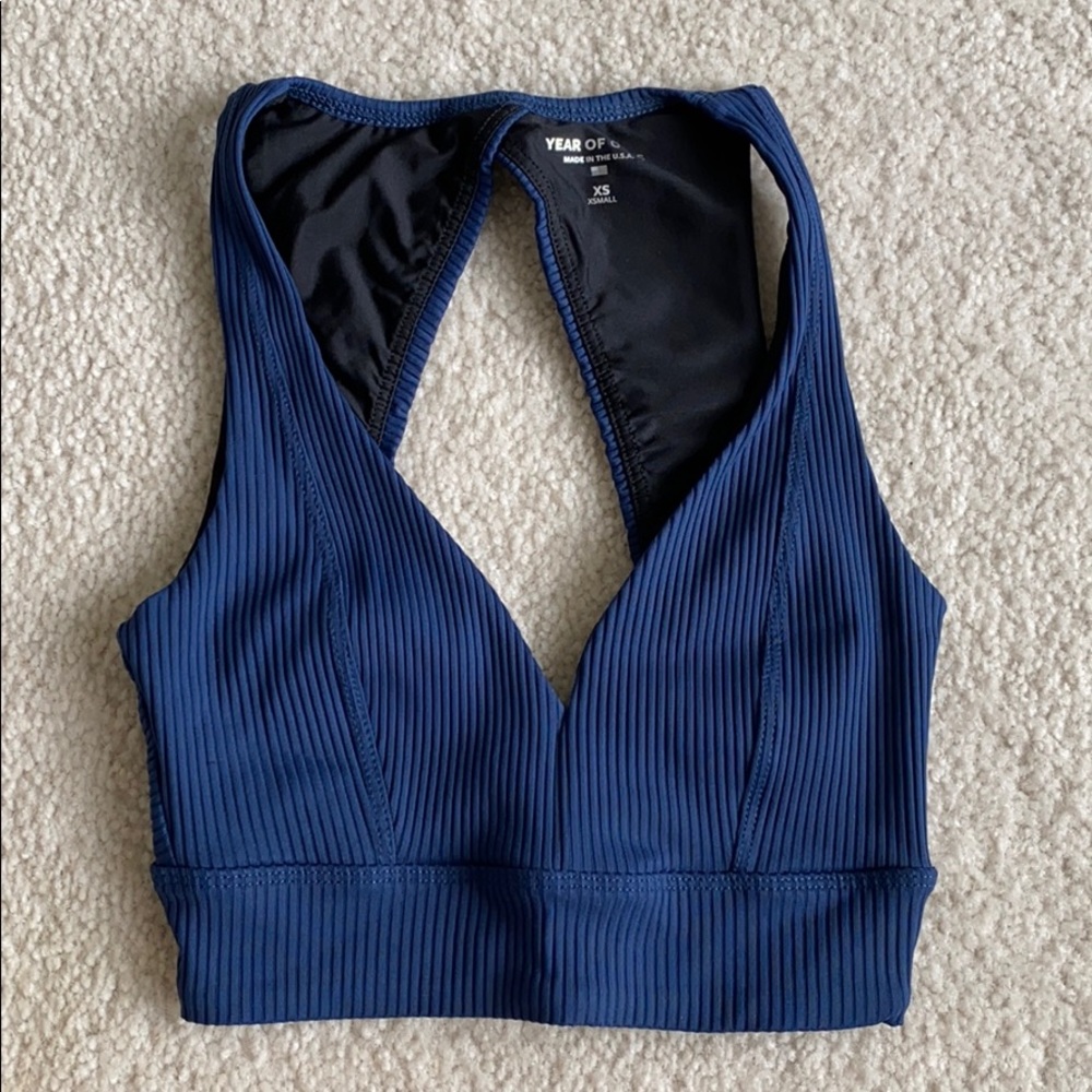 Year of Ours Navy V cut sports bra